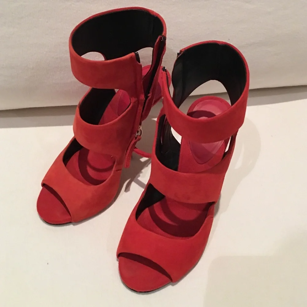 Giuseppe Zanotti Red Suede Strappy High-Heel Sandals